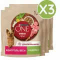 Сухой корм, Purina ONE мини, контроль веса для собак мелких пород, с индейкой, 1.5кг 3 шт