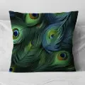 Подушка декоративная Перья Павлина Зеленые 40х40 велюр