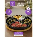 Менажница 25х25х5 см Elan Gallery Айсберг крутящиеся 4 секции на деревянной подставке, черная