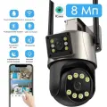 Камера видеонаблюдения Wi-fi,8Mп/ Двойной объектив, двойной экран, Поворотная / Уличная, APP: V360(Русский)