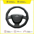 Оплетка на руль CLIM ART для Lada Granta, чехол на руль автомобиля экокожа, цвет черный, 38см