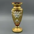 Ваза красного оттенка с лепным цветочным декором, Bohemian glass, стекло, золочение