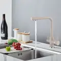 Смеситель для кухни из латуни с подключением под фильтр светло/бежевый