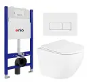 Комплект 3 в 1 инсталляция Enio Tecnico 50 EN8050050 + Унитаз подвесной BelBagno Uno BB3105CHR/SC + кнопка белая, окантовка хром Rettangolo