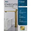 Смеситель для раковины в ванную или на кухню высокий AVS Elegant брашированное золото, латунь, высота 29 см