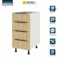 Кухонный модуль напольный Beneli COLOR, Дуб дикий/Белый, с 4 ящиками, 40х57,6х82 см
