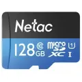 Карта памяти Netac microSDXC 128 ГБ Class 10, UHS Class 1, R 80 МБ/с, адаптер на SD, 1 шт., черный/синий