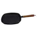 Сковорода-гриль чугунная 25*25см с деревянной съемной ручкой для всех видов плит, включая индуционную