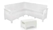 Комплект садовой мебели угловой диван и журнальный столик ротанг белый