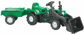 Трактор Ranchero с педалями, прицепом и ковшом, детский веломобиль с клаксоном, педальная машина-каталка с пластиковыми колесами, поворотный руль, цвет зеленый