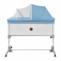 Кроватка детская для новорожденного Dearest приставная с матрасом, с москитной сеткой, с маятником, голубой