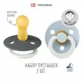 Набор 2 шт. Соска-пустышка ночная BIBS латексная классическая Colour Glow: Iron/Baby Blue, 6+ месяцев