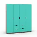 Шкаф четырехстворчатый с ящиками и штангой Есэндвич Grand 3 Лаворо 180х55х200 см (Анкор тёмный/Аква)