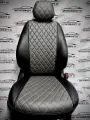 Комплект чехлов ELITE для LADA Granta, Kalina Cross, Datsun (Задние спинки делятся 40/60). Экокожа, ромб, черный, серый.