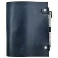Ежедневник недатированный кожаный на кольцах А5. Темно-синий. С застежкой на две кнопки и отделением для ручки