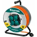 Удлинитель KRAFTOOL 30M, 4000W на стальной катушке силовой, ПВС3х2.5, IP44