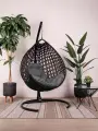Подвесное кресло капля люкс, с ротангом чёрное, серая подушка