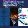 Полиуретановая бронепленка для ASUS ROG Phone 8, 8 Pro, 9, 9 FE, 9 Pro, Zenfone 11, 12 Ultra / 2 штуки /Защитная плёнка на экран, совместима с чехлом, с вырезом под камеру / Матовая