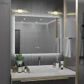 Зеркало Квартал 60*90 с холодной LED-подсветкой с часами и антизапотеванием горизонтальное