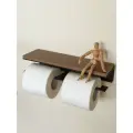 Держатель для туалетной бумаги с деревянной полкой . Орех темный на черном