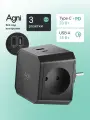 Тройник для розетки, AGNI, быстрая зарядка, разветвитель на 3 гнезда + USB-A и TYPE-C