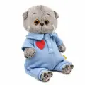 Budi Basa Мягкая Игрушка Кот Басик BABY в голубом комбинезоне с сердечком (20см, в подарочной коробке) BB-155