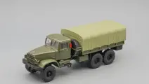 Масштабная модель грузовика коллекционная краз 214Б бортовой с тентом, зеленый / зеленый тент