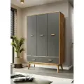 Шкаф для одежды 3-х дверный, Распашной шкаф для прихожей, Графит / Дуб вотан, 1850х1190х500 мм