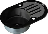 Мойка кухонная Zorg Inox Glass GL-7851-OV-BLACK-GRAFIT металлическая, 78x51, с крылом, серая, овальная, черная