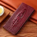 Чехол-раскладушка Голова крокодила для Samsung M23, натуральная кожа, цвет винно-красный