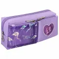 Пенал-косметичка Юнландия Flamingo, 2 кармана, полиэстер, фиолетовый, 20х6х8см, 40шт.