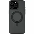 Чехол на iPhone 16 Pro uBear Clip 360 Mag с кольцом-стендом, силк-тач, полуматовый черный с подставкой