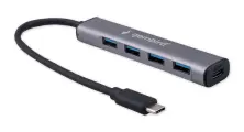 Хаб USB3.1 Gembird UHB-C474, 4хUSB, с доп. питанием (порт Type-C), кабель Type-C 19см, алюминий