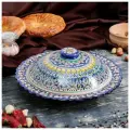 Блинница Риштанская Керамика Цветы, 32 см, синий, Узбекистан