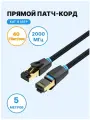 Патч-корд Vention прямой SFTP cat.8 RJ45 - 5м. Черный Тканевая оплетка