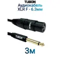 Кабель TUBON Небалансный Микрофонный межблочный XLR (F) Female - 6.3 мм jack (M) OD6.0 ПВХ XFJ001 3м
