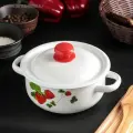 Кастрюля эмалированная 1,5 л, d 16 см, деколь микс, цвет белый