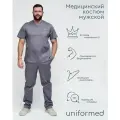 Медицинский костюм мужской 385.4.5 Uniformed, сатори стрейч, рукав короткий, серый, рост 188, размер 58