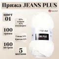 Пряжа для вязания YarnArt Jeans Plus, цвет 01 белый, моток 100г, 160м, 5 мотков