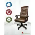 Офисное кресло руководителя компьютерное Венген, полностью из натуральной кожи, дерево, коричневое (Bruno)