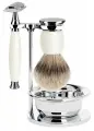 Бритвенный набор MUEHLE SOPHIST, фарфор, барсучий ворс высшей категории Silvertip, Т-образная бритва, чаша