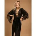 Пеньюар черный L/XL с кружевной отделкой, легкий и элегантный