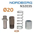 Клапан 20мм для домкрата Nordberg N32035 в сборе (поршень, цилиндр, пружина, пыльник, медная шайба)