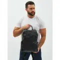 Рюкзак городской PouchMan, мужской, натуральная кожа, большой, для ноутбука, 14 л, 30х40х12 см, черный