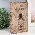 Шкатулка книга-сейф Олень в цилиндре и с пенсне , дерево и искусственная кожа, с замком, 21 13 5 см