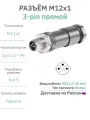 Разъём M12 S-coding 3 pin: 2 + PE прямой / вилка (папа) / PG11 (5-10 мм диаметр под кабель) / модель RAZM-M12-C3-CODE-S-PG11