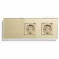 Сенсорный выключатель с розеткой 3кл. 2 розетки, 3 поста (3G+2AC) стекло 228х86мм цвет золотой