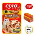Влажный корм CIAO Kinnodashi для кошек Тунец Магуро и тунец Кацуо с палтусом, паучи 24 x 60г