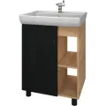 Тумба напольная под раковину . Тумба для ванной Гарда 50 Модерн (цвет дуб крафт золотой+черный)