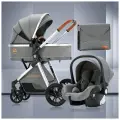 Детская коляска трансформер 3 в 1 LUXMOM V9 для новорожденных автокресло 0+ Серая
